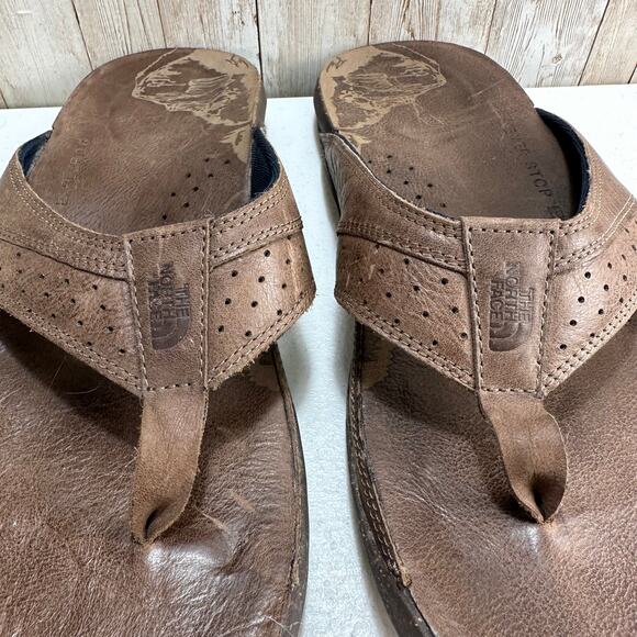 The North Face Bridgeton Flip Flop Mens Size 13 Brown Leather Slip On stamped - Picture 3 of 11